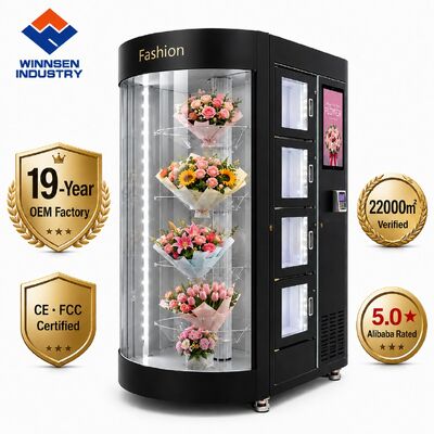 Kwaliteit Winnsen 24 Slots Smart Flower Vending Machine met koelkast en luchtbevochtiger met automatisch sluiten van deuren fabriek