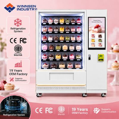 Kwaliteit Winnsen Cake Vending Machine Cold Rolled Steel Cabinet Cashless Card QR Code Payment fabriek
