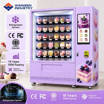 Kwaliteit Winnsen Chilled Cupcake Vending Machine Glass Front LED Display Keeps Cream Cakes Fresh fabriek